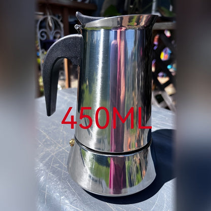 Straight-Sided Stovetop Moka Pot with Reusable Filter, Safety Valve and 2-, 4-, 6-, 9- or 12-Cup Options