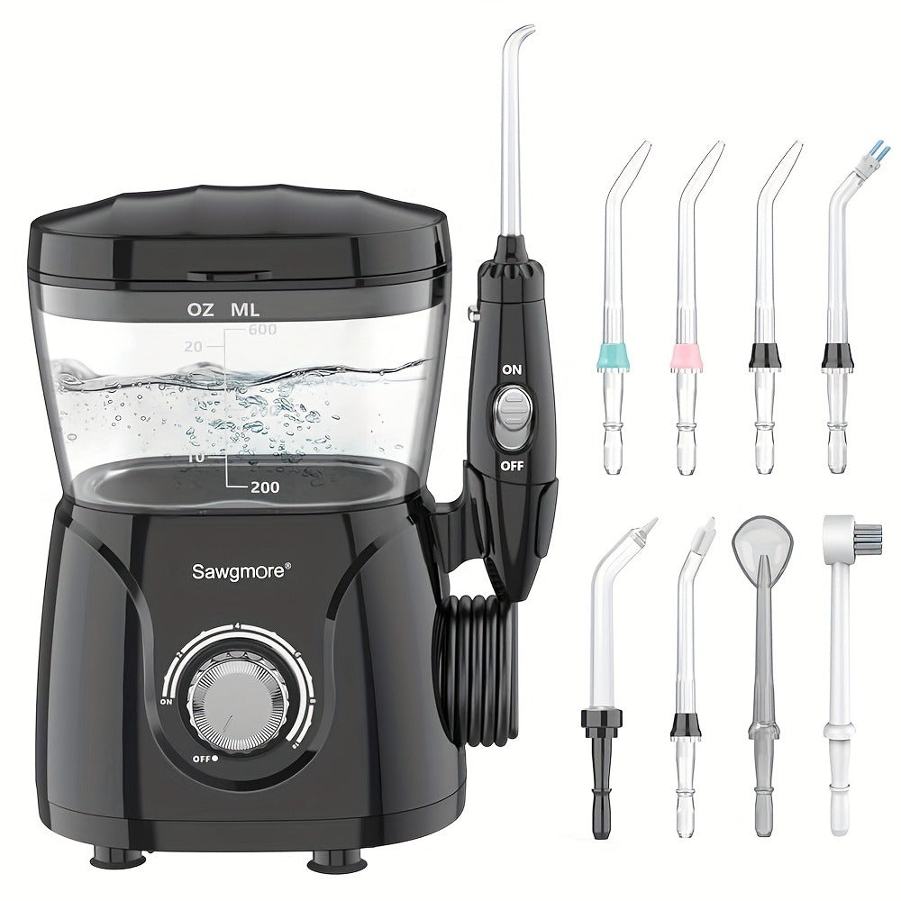 Water Flosser for Teeth & Braces 600ml Large Tank – 10 Adjustable Pressure Levels 8 Nozzles IPX4 Waterproof Professional Oral Irrigator