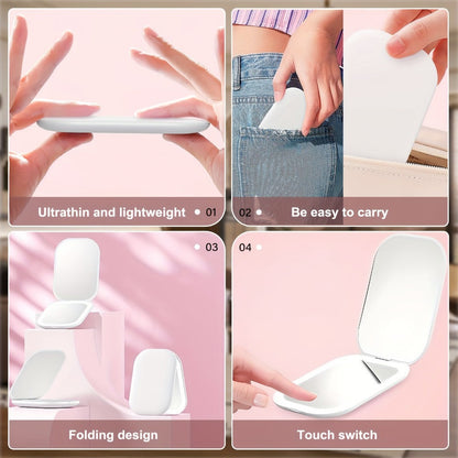 10X LED Lighted Compact Mirror USB Rechargeable 1X 10X Magnification Dimmable 3-Color Touch Screen – Double Sided Portable Travel Pocket