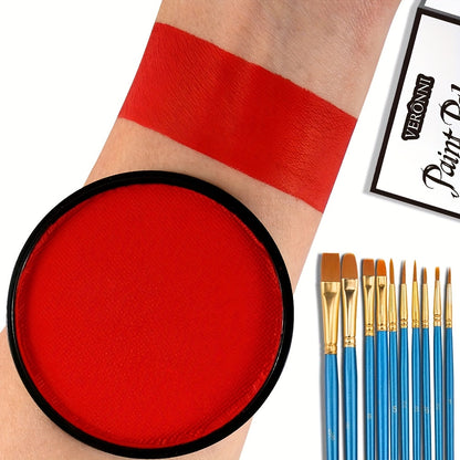 Water Activated Face Paint Kit 6 Colors with 10 Brushes, Water Based Face Body Paint Palette Black White Red
