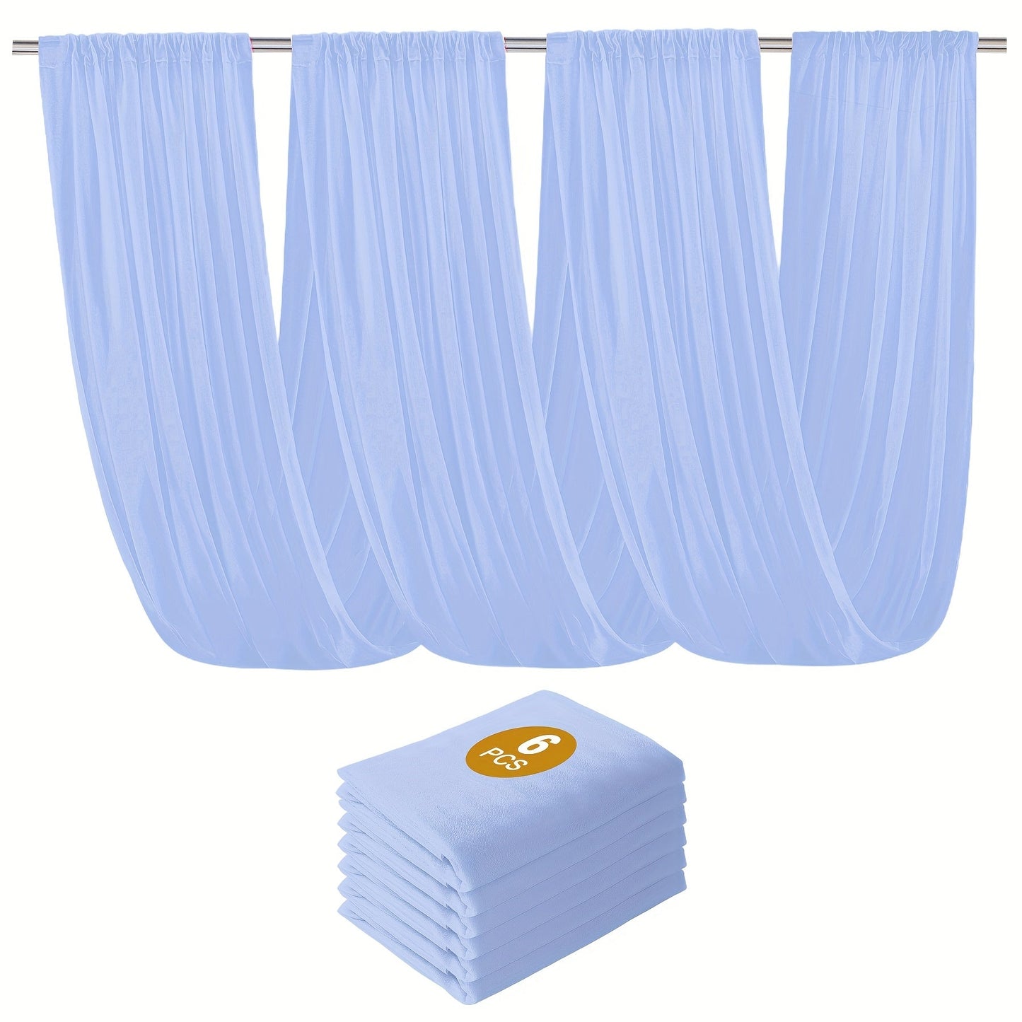 6-Pack Chiffon Ceiling Drapes for Wedding 63x118in – Sheer Polyester Backdrop Curtains with Rod Pockets for Wedding Arch, Party Stage