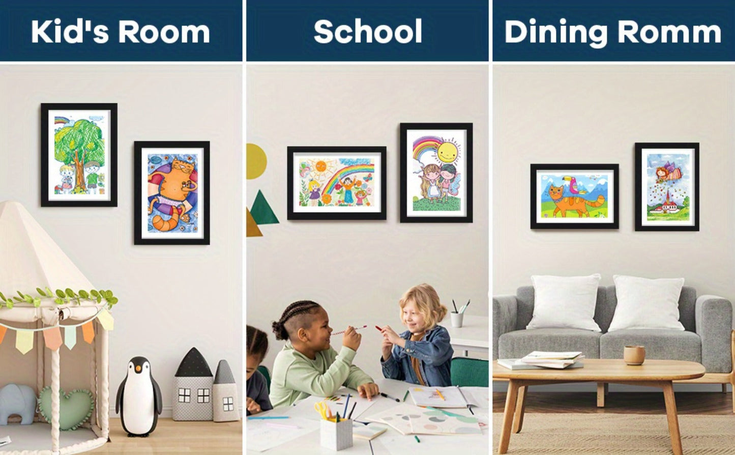 Kids Artwork Frames Front Opening Changeable 8.5x11 Inch Children Art Display Picture Frame for Drawing Crafts Photos Holds 130 Pieces Wood