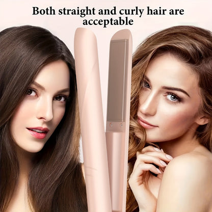 Wireless Hair Straightener and Curling Iron 2-in-1 Ceramic Cordless Hair Styler USB-C for Home, Travel and Salon Hair Styling