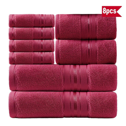 Striped Bath Towels, Towel Set 8 Piece 550GSM Pure Cotton Vintage Striped Bath, Hand Towels and Washcloths for Home and Guest Use