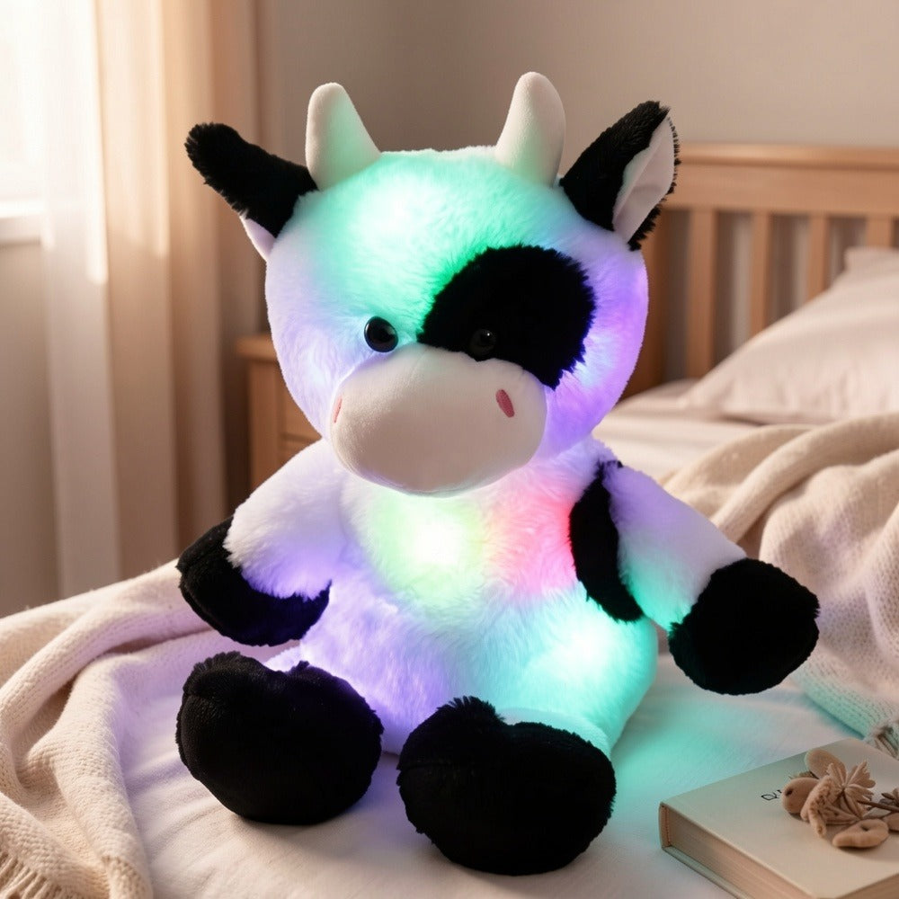 Plush Toy Highland Cow with Glowing Body and Optional Music in Two Interactive Styles for Display