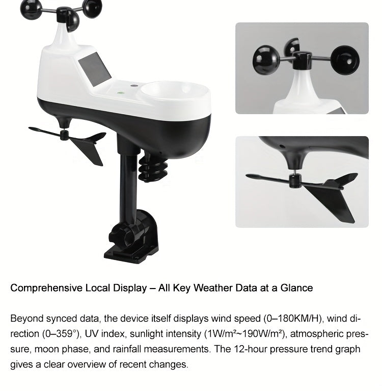 WiFi Weather Station | 7-in-1 Rain Gauge Wind Speed App Forecast