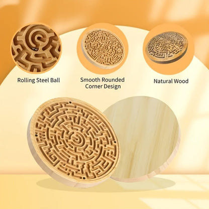 Wooden Maze Balance Board with Steel Ball, Brain Training Puzzle Game for Kids & Adults, Hand-Eye Coordination