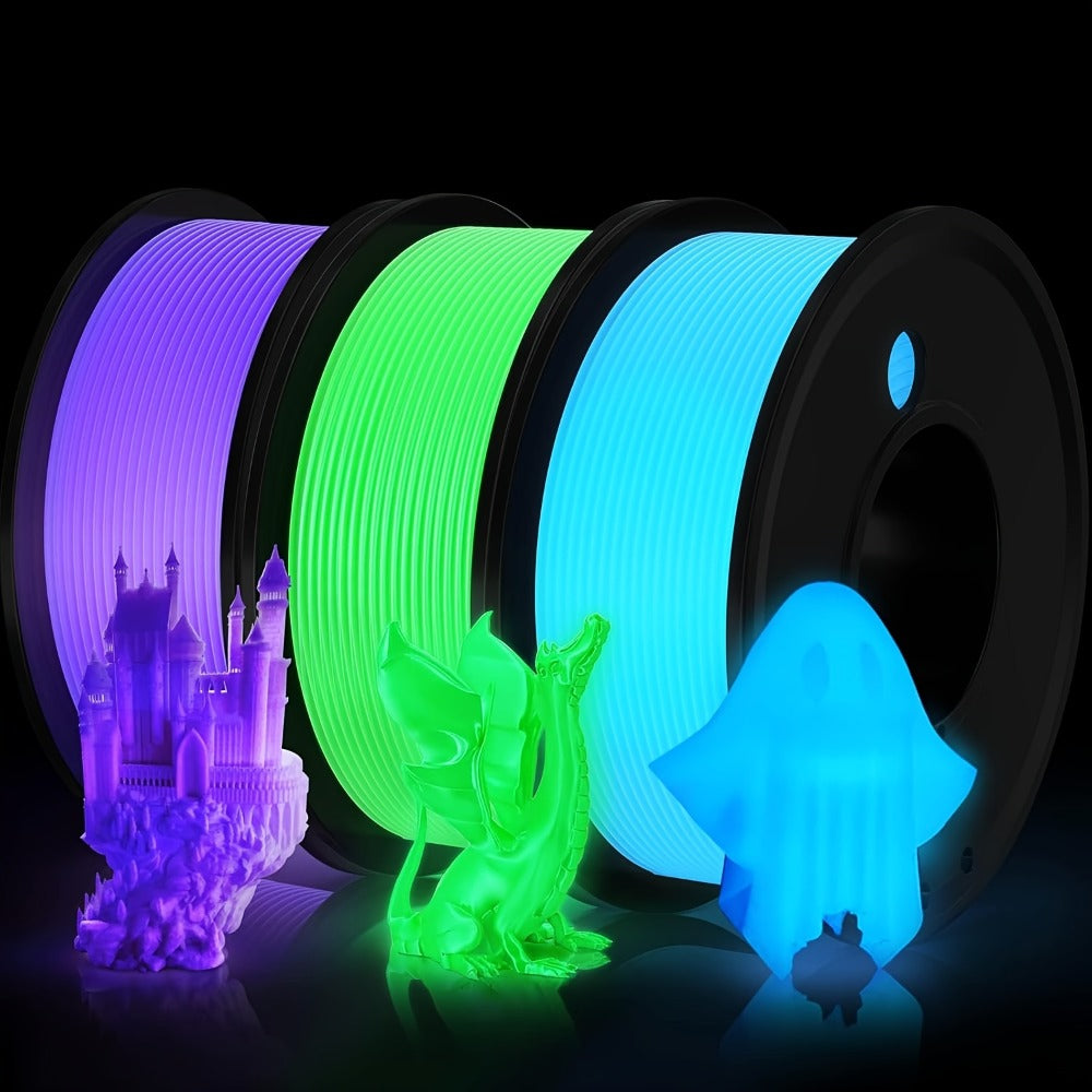 3D Printer Filament Glow PLA 1.75mm 200g Spool in Luminous Green or Blue for Light-Reactive Color Effects