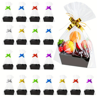 Gift Baskets Bulk Pack 74pcs Empty Paper Gift Baskets with Handles Bags and Bows 20 Baskets 30 Bags 24 Multicolor Bows for Party Favors
