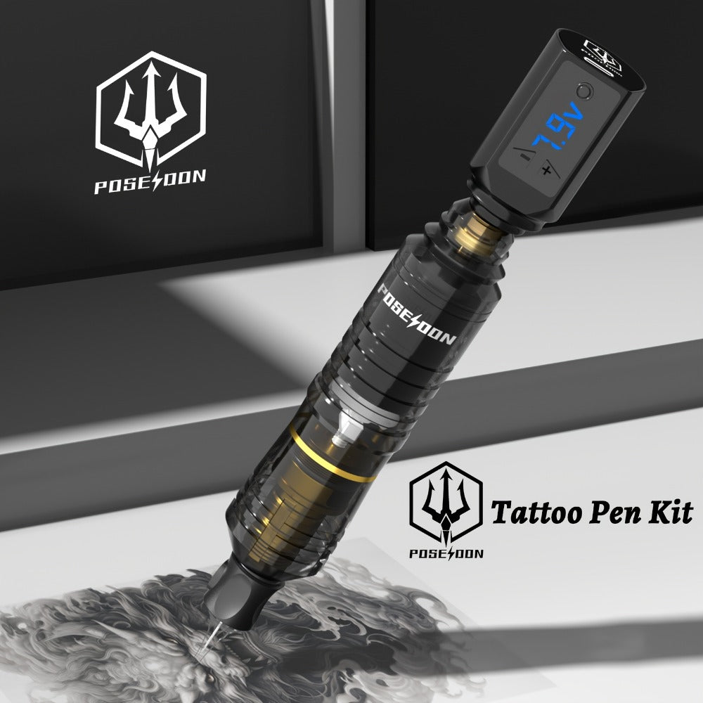 Wireless Tattoo Pen Kit Cordless Tattoo Gun with Power Supply 10 Cartridge Needles 6 Color Inks LCD Screen