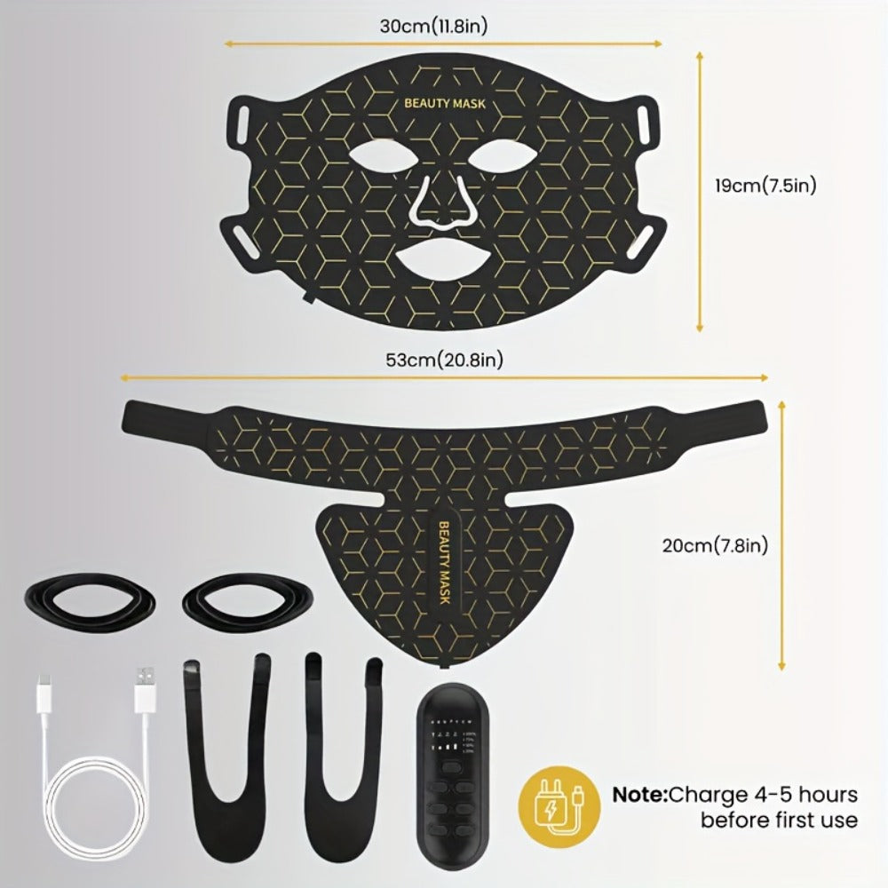 LED Face Mask, 7-in-1 Red Light Therapy for Face & Neck, 93+80 LED Beads, Separate Silicone Applicator