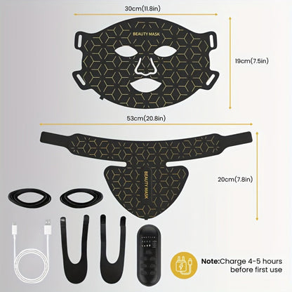 LED Face Mask, 7-in-1 Red Light Therapy for Face & Neck, 93+80 LED Beads, Separate Silicone Applicator
