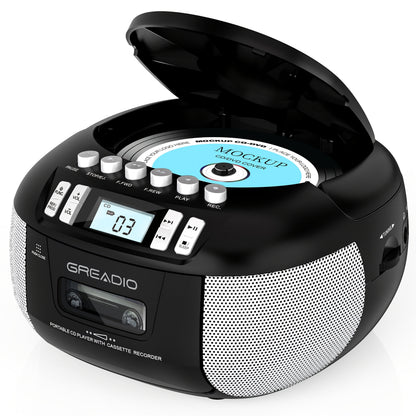 CD and Cassette Player Combo Boombox Portable AM FM Radio Tape Recording Stereo Sound for Bedside Audio, Alarms and Room Entertainment
