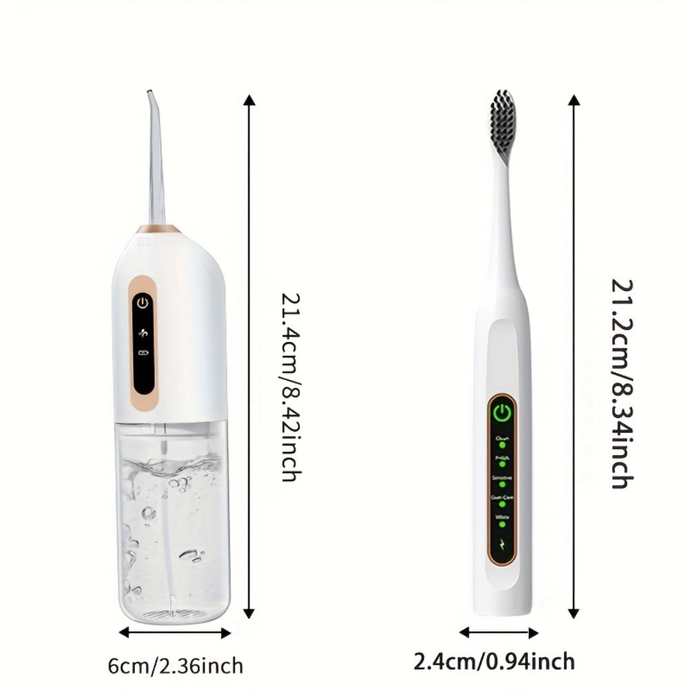 Electric Toothbrush Water Flosser Combo Set – 3 Modes USB Rechargeable Oral Care Kit with 4 Brush Heads & 4 Nozzles
