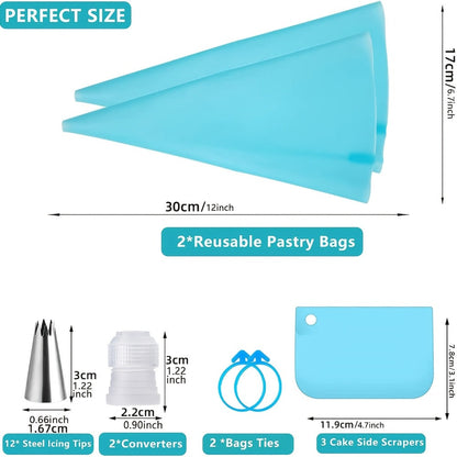 Cake Decorating Set 22-Piece with Rotating Turntable Stand, Stainless Steel Piping Tips, Pastry Bags