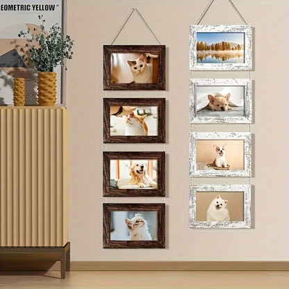 Four-Frame 4 x 6-Inch Hanging Photo Collage with Mats and White or Brown Checkout Color Options