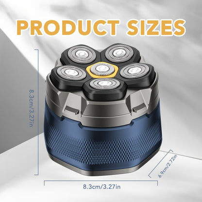 Head Shaver for Bald Men 6-Blade Electric Head Razor Magnetic Floating Blades USB-C for Everyday Face, Beard and Body Grooming