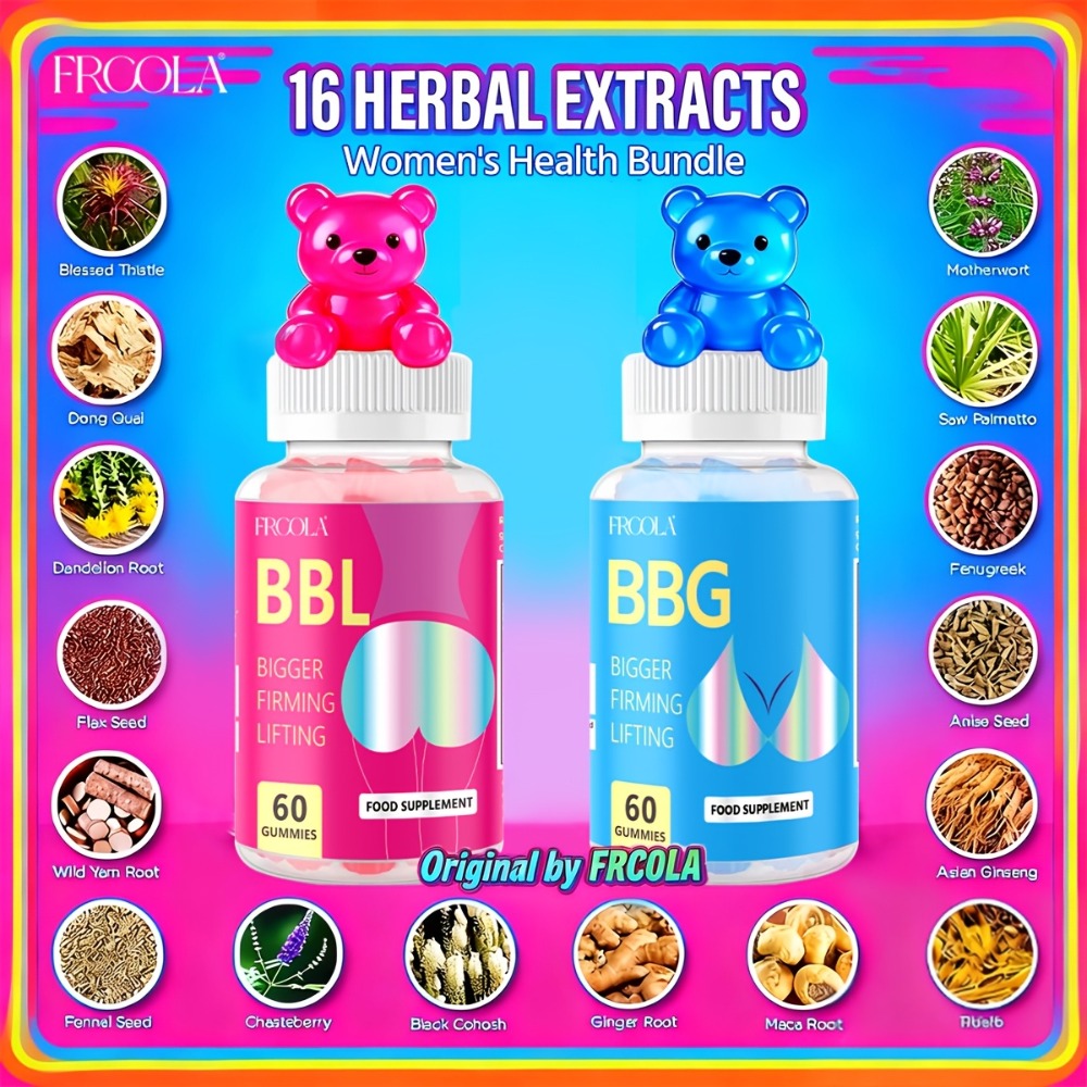 BBL Gummies for Women Butt Enhancement 60 Count Strawberry Flavor for Bath Time, Home Spa and Personal Care