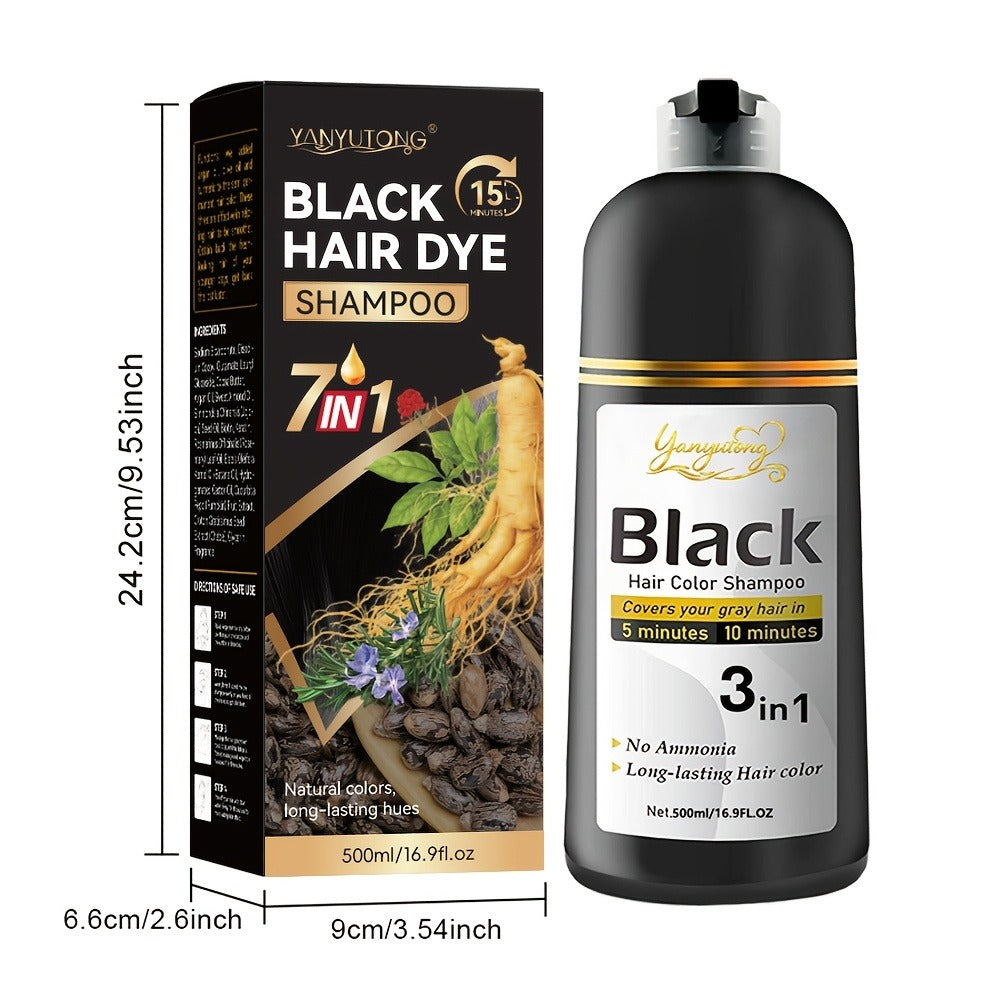 Hair Dye Shampoo, YANYUTONG 500ml Black 3-in-1 Pump Bottle for Hair and Beard Color Application