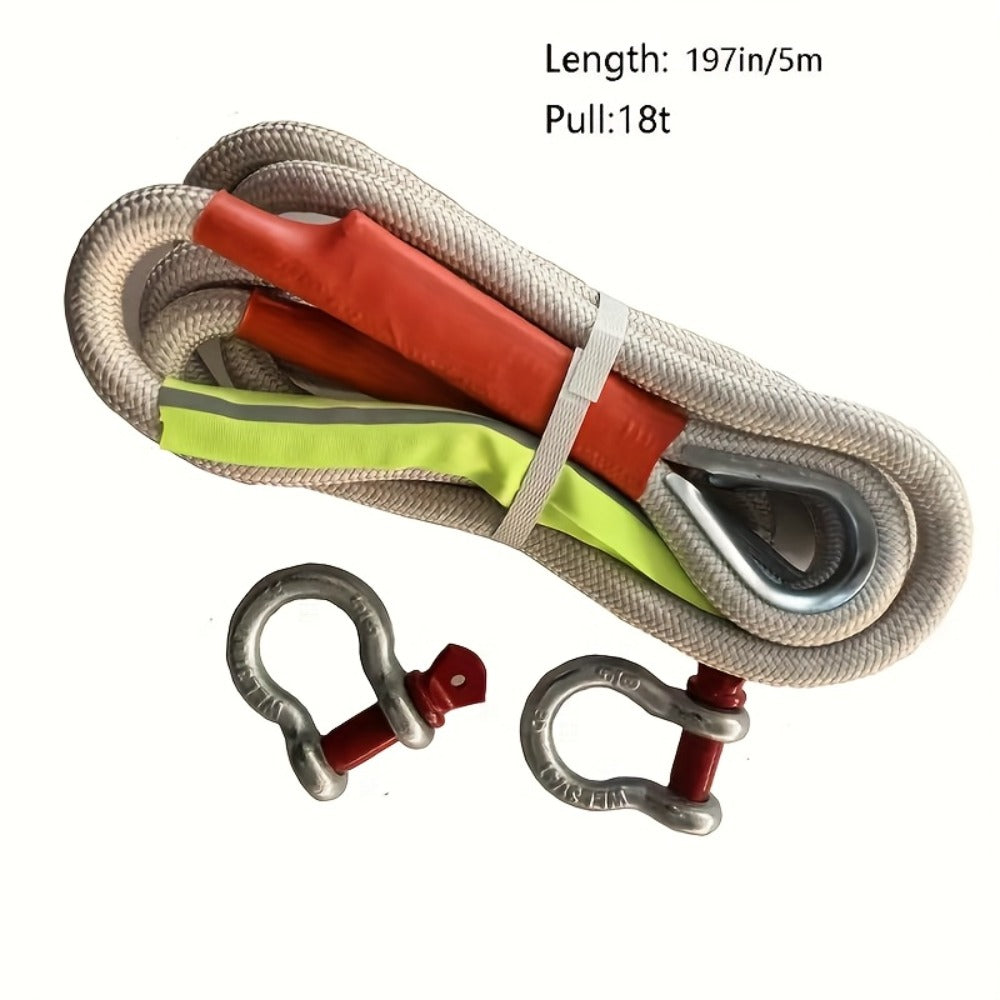 Heavy Duty Tow Rope & Hook Set 16FT – Off-Road Recovery Tow Strap with 2 Steel U-Hooks for SUV, Truck & 4x4 Vehicle Rescue