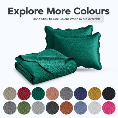 Floral-Pattern Three-Piece Bedspread Set in 16 Colors with Twin, Queen, King and California King Sizes
