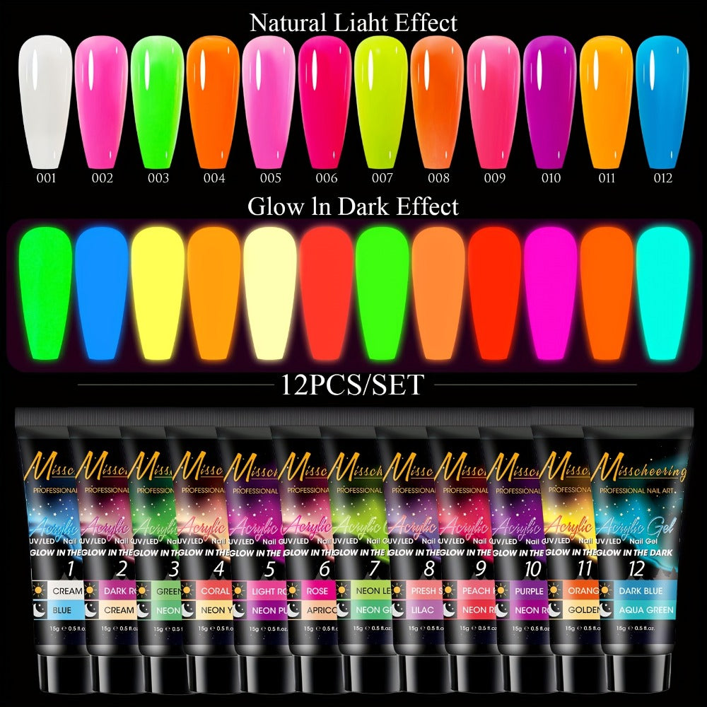 Poly Gel Nail Extension Kit 12pcs 3D Modeling Sculpting Gel – Semi-Permanent Resin Strengthener, Transparent Color Gel
