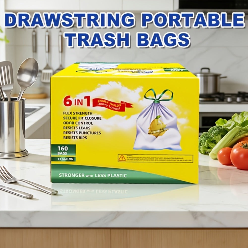 13 Gallon Trash Bags Tear-Resistant Drawstring Garbage Bags with Fresh Lemon Scent Thickened for Home Cooking, Dining and Outdoor Meals