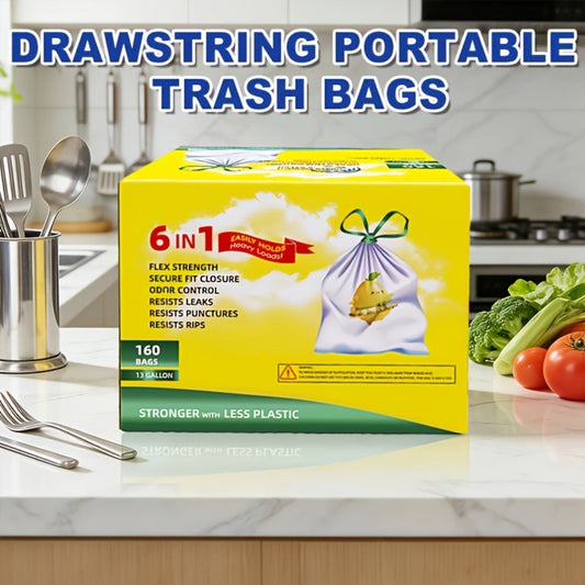 13 Gallon Trash Bags Tear-Resistant Drawstring Garbage Bags with Fresh Lemon Scent Thickened for Home Cooking, Dining and Outdoor Meals