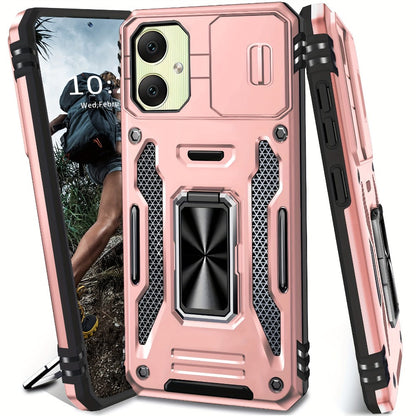 Samsung Galaxy Shockproof Magnetic Phone Case with 360° Rotating Ring Bracket & Sliding Lens Protector – Heavy Duty Cover for S24FE S23FE