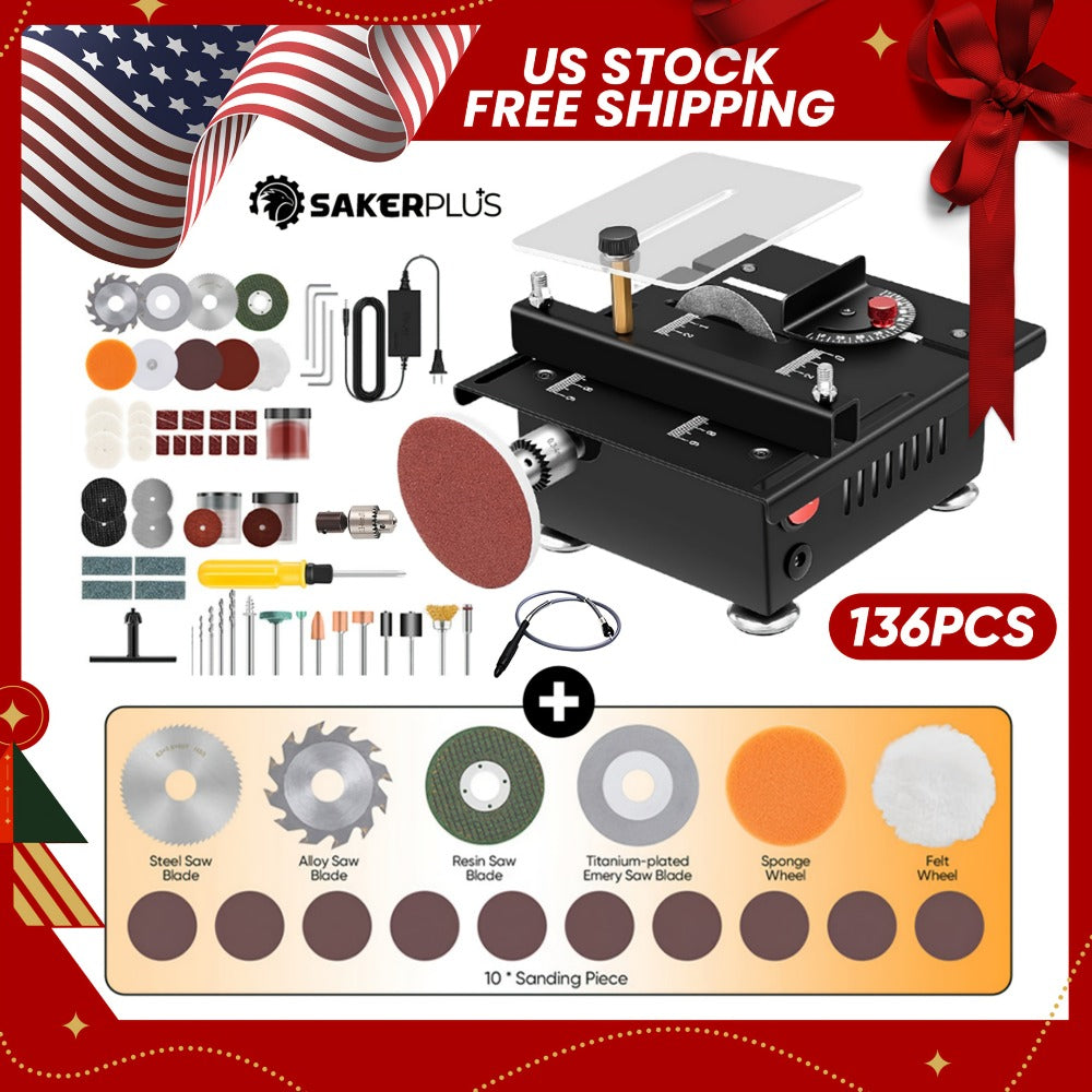 SakerPlus Mini Table Saw - 120/136pcs Multifunctional Portable All-in-One Machine, 7-Speed Adjustable