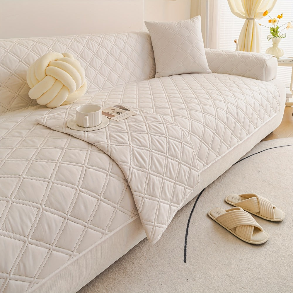 Sofa Cover Three-Piece Soundwave Embossed Set with Sofa Panel, Two Armrest Covers and Backing Mat