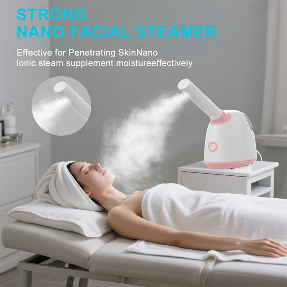 Facial Steamer Nano Ion Mist – Deep Pore Cleansing Home Spa Face Steamer with 360° Rotatable Arm, Blackhead Remover