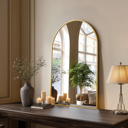 Arched Rectangle Metal Wall Mirror in Black or Gold with Seven Size Options up to 31 x 32 Inches