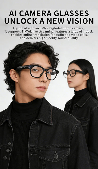 Smart Glasses with Camera and Bluetooth, 8MP Camera Eyewear with Translation, Object Recognition, Touch Control and Bluetooth Audio