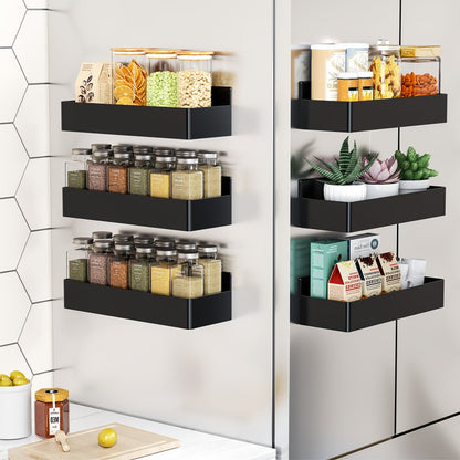 Magnetic Spice Rack Wall Mounted No Drill 6-Piece Set Magnetic Storage Shelf for Home Cooking, Dining and Outdoor Meals