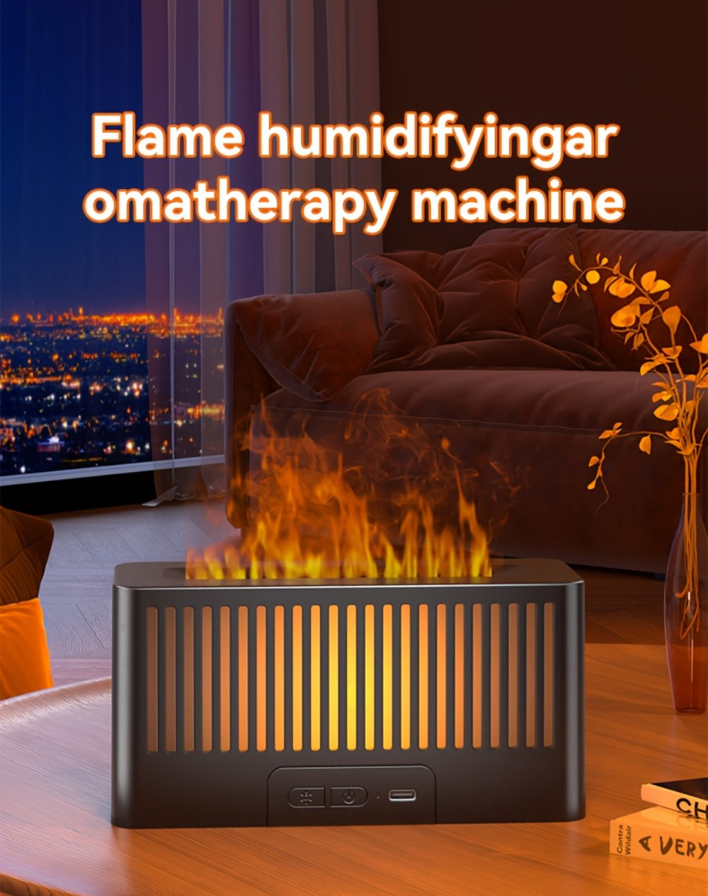 Humidifier Flame-Effect USB Diffuser with Seven LED Colors, Black or White, Single and Two-Pack Options