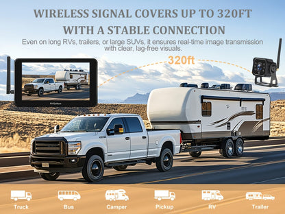 RV Backup Camera Wireless System – 7" HD 1080P Touchscreen Monitor, Night Vision, BSD Blind Spot Detection, 4-Channel, Furrion Compatible