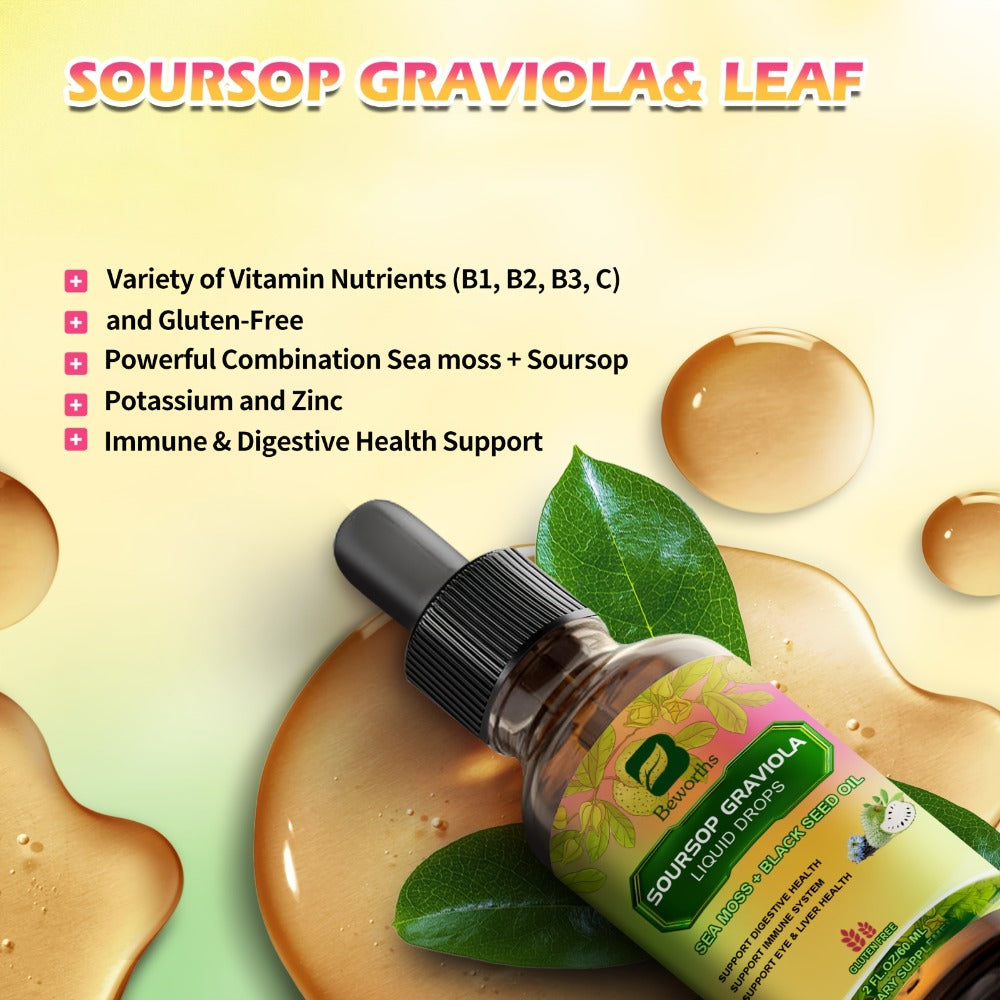 [8-IN-1 Soursop Drops] 1/3 Bottles 8-IN-1 Soursop Liquid Drops, Graviola Leaf & Fruit Complex Supplement With Sea Moss