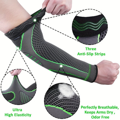 Compression Elbow Brace Arm Sleeves 2pcs Non-Slip Breathable Elbow Support for Tendonitis Tennis Elbow Golfer Elbow Pain Relief for Men