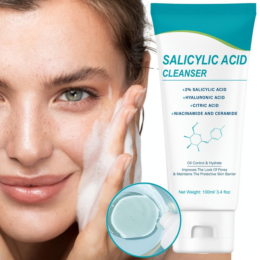 Salicylic Acid Facial Cleanser Gel, Deep Cleansing & with Hyaluronic Acid, Non-Comedogenic, Paraben-Free