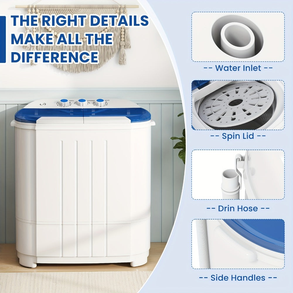 Portable Washing Machine Mini Twin Tub Washer Spin Dryer Combo Semi- Wash Spin Gravity Drain for Entryways, Bedrooms and Living Spaces