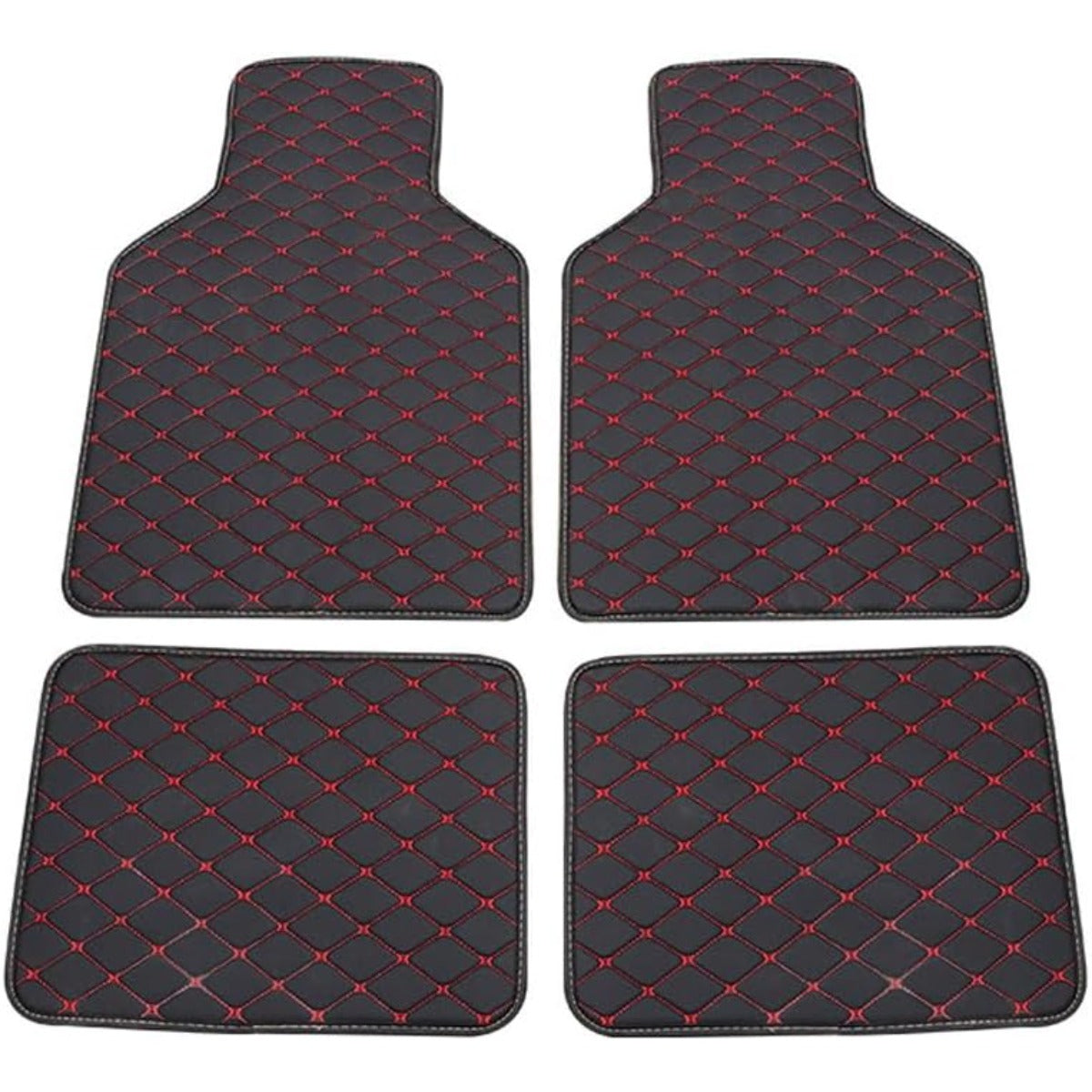 Quilted PU Car Floor Mats, Five-Piece Front and Rear Set in Red, Beige or Brown Color Options