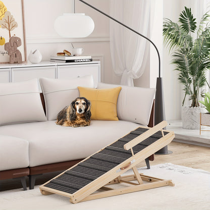 Dog Ramp for Bed & Sofa – Foldable Wooden Pet Ramp with Safety Guards, Adjustable Height, Holds 250 lbs, Indoor Outdoor Dog Steps