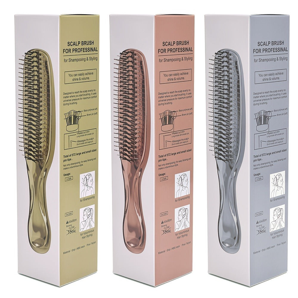 Air Cushion Comb Scalp Massage Brush Anti-Static Detangling Hair Comb Electroplated Flexible Cushion Pins Frizz Control Stimulates Hair