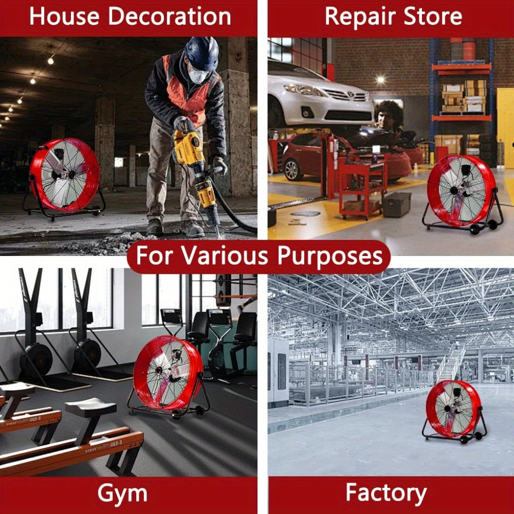 Industrial Floor Fan 24 Inch 9000 CFM Drum Fan 3-Speed 360 Degree Tilt with Casters for Entryways, Bedrooms and Living Spaces