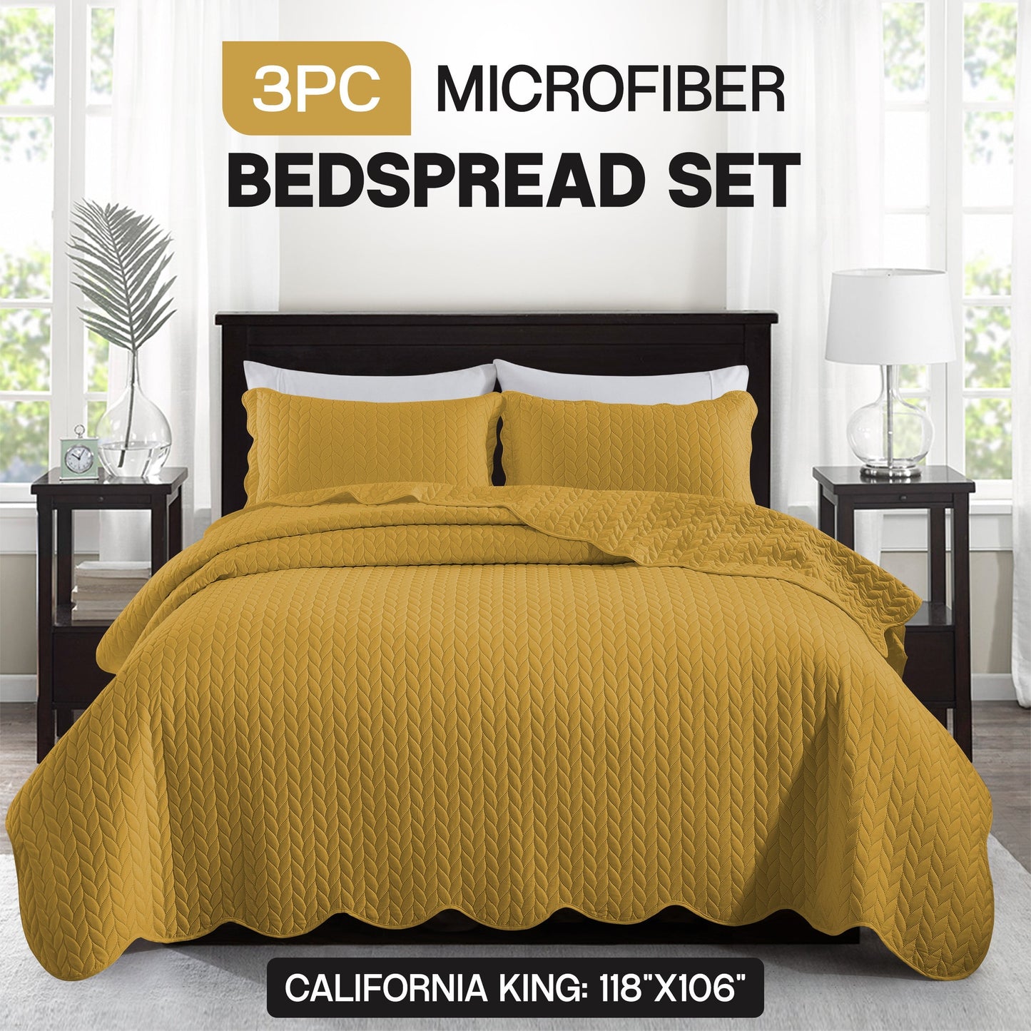Chevron-Texture Three-Piece Bedspread Set in 16 Colors with Twin, Queen-Full, King and California King Sizes