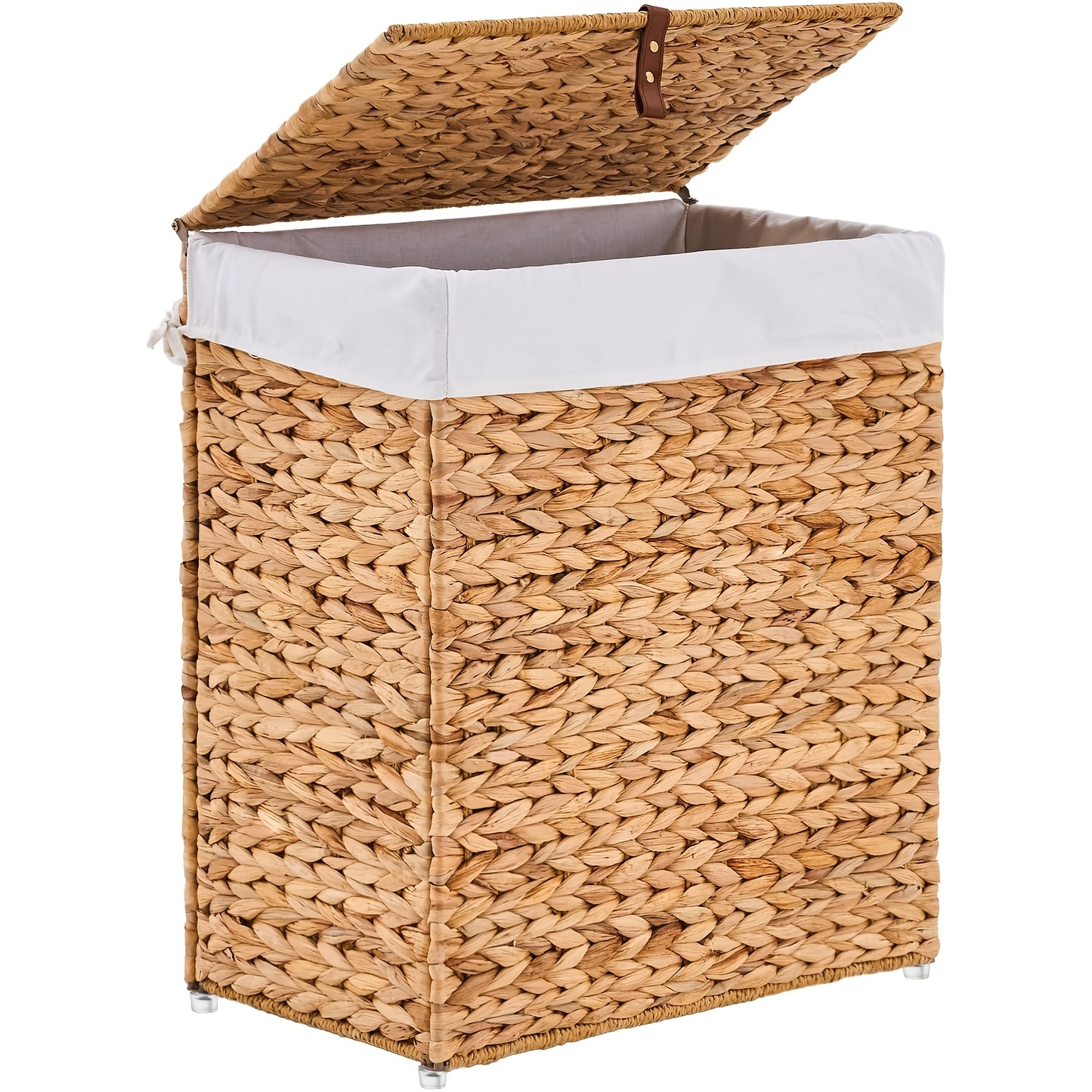 Laundry Basket with Lid & Handles – Handwoven Water Hyacinth Wicker Hamper, Removable Cotton Liner