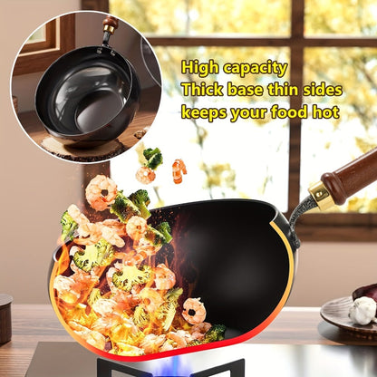Carbon Steel Wok Pan with Large-Belly Uncoated Design and Heat-Resistant Handle for Stir-Fry, Soup, Stew and Camping Cooking