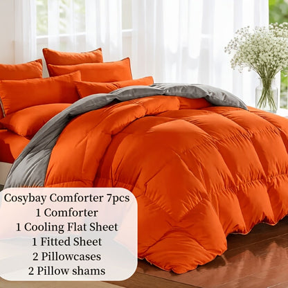 Comforter Set 7-Piece Bed in a Bag Queen King Full Soft Microfiber Down Alternative Comforter Fitted Sheet Flat Sheet Pillow Shams