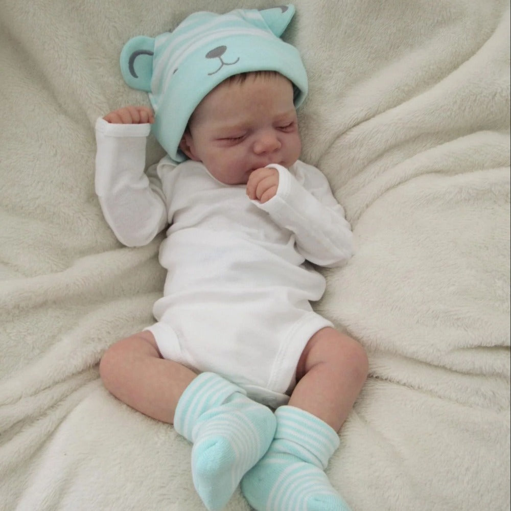 Reborn Baby Doll 19-Inch Full Vinyl Sleeping Design with Painted Hair, Closed Eyes, Mint Outfit and Accessories